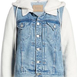 Blank NYC Denim Sherpa Sleeve Removable Hood Jacket